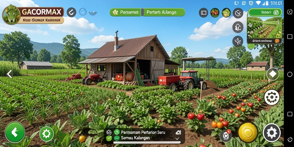 Screenshot utama GACORMAX menampilkan gameplay bertani yang menyenangkan dan interaktif.